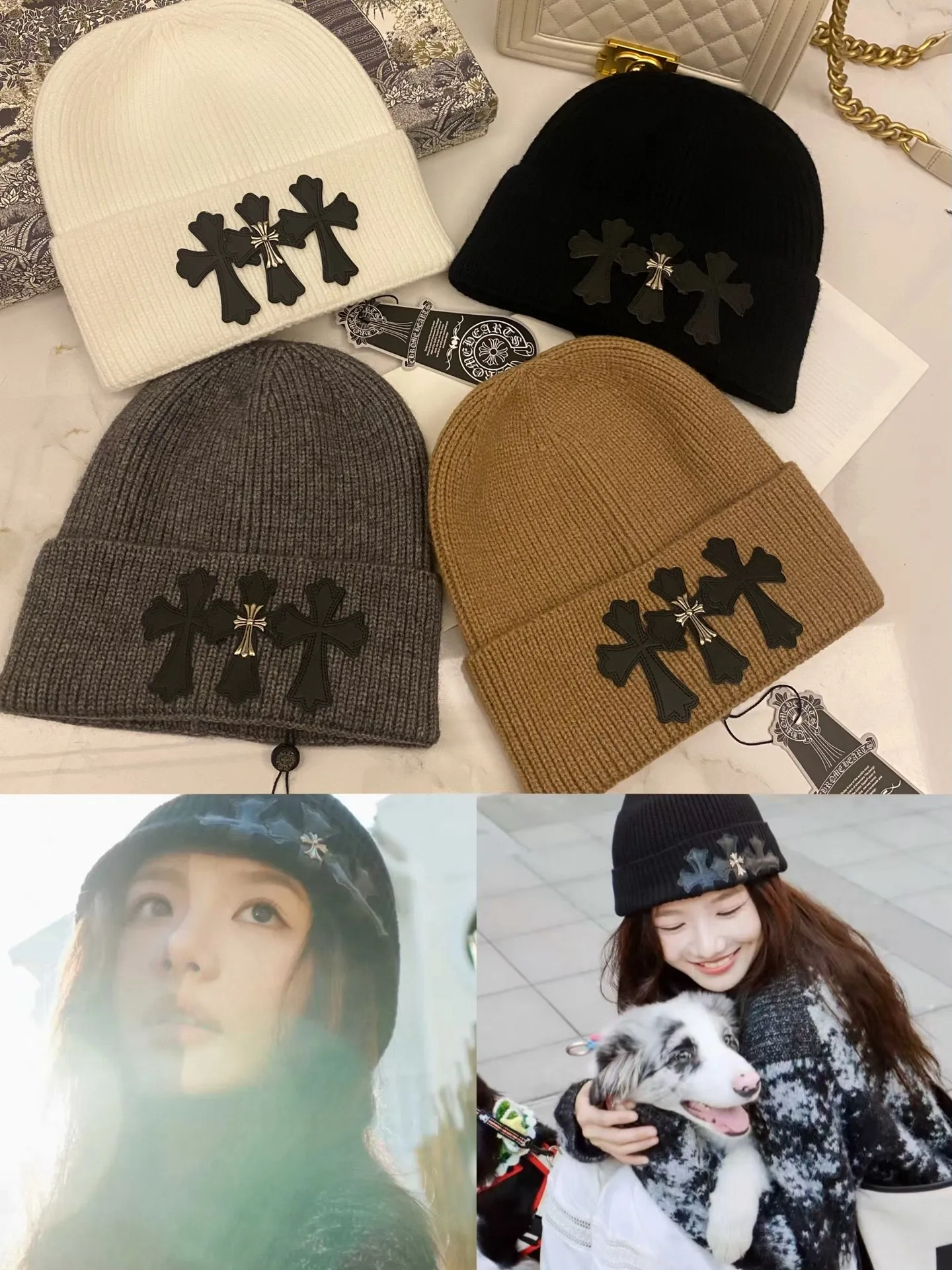 Crow Heart cashmere knitted hat